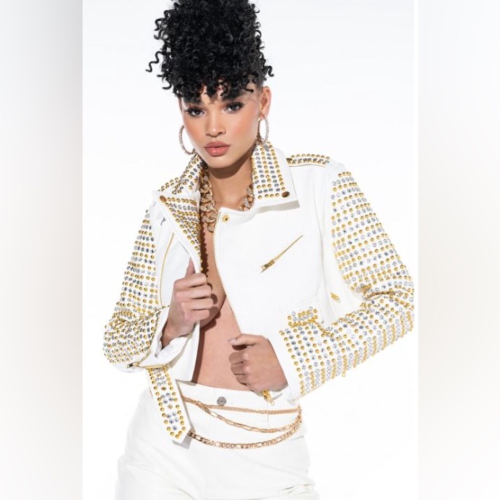 SO GOLDEN MIX METAL MOTO JACKET - Size L